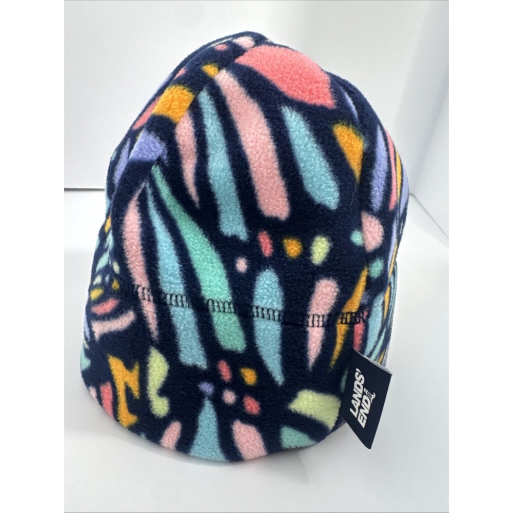 Lands End Fleece Beanie Girls Size S Multicolor Winter Hat Cozy Outdoors